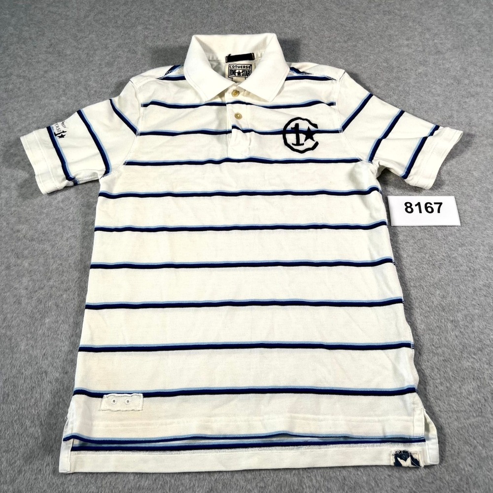 Converse One Star Polo Shirt Mens Small White Striped Cotton‎ Collared Casual